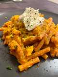 Pasta di lenticchie con crema di zucca e ricotta