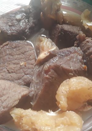A picture of Boiled beef and stockfish.