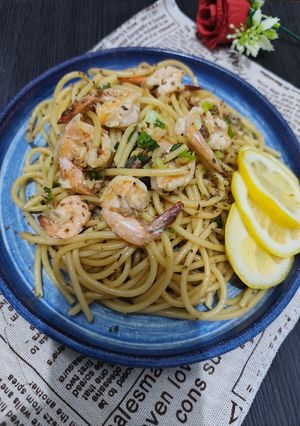 Foto resep Spaghetti Garlic Lemon Shrimp