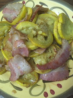 A picture of Squash with bacon.