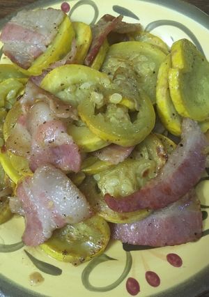 A picture of Squash with bacon.
