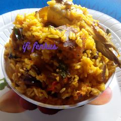 One pot palm oil rice A picture of One pot palm oil rice.