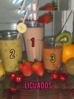 Una foto de LICUADOS 1 2 3 🍒🍓🥝🍎🍌