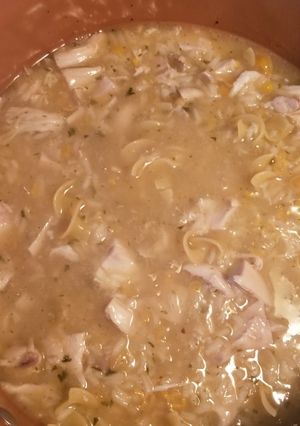 A picture of Mothers' homemade chicken soup.