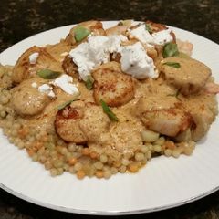 A picture of Brad's curried scallops with black truffle goat's cheese.