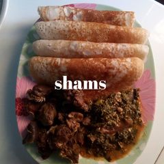 Rice pancake (Sinasir) wit vegetable soup and pepper soup A picture of Rice pancake (Sinasir) wit vegetable soup and pepper soup.