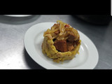 Mofongo con Carne Frita bañada en un Escabeche