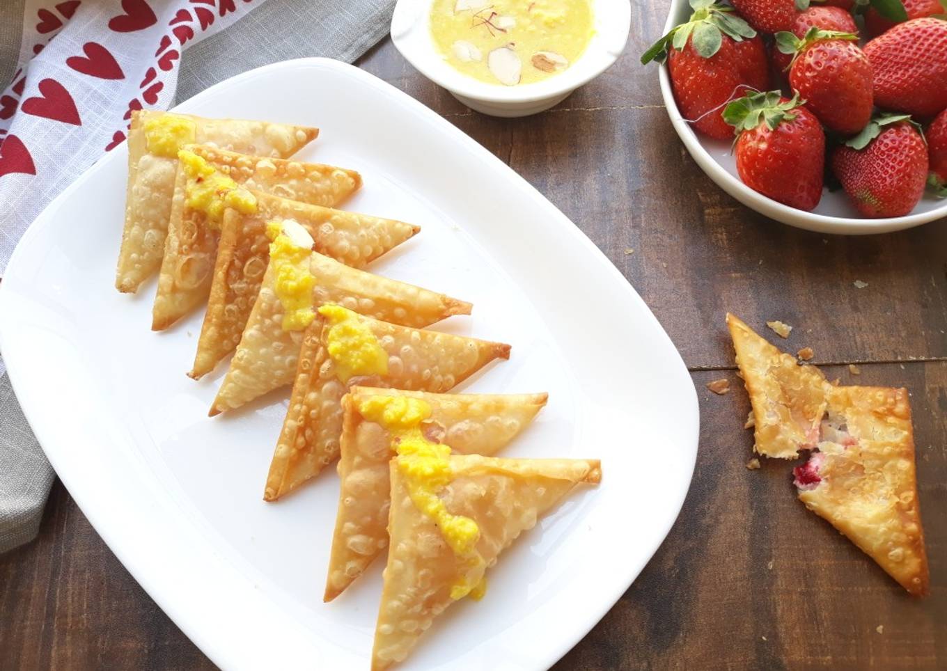 Strawberry Samosa with Kesar Badam Rabdi