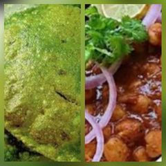 A picture of Cheese spinach puri with chole.