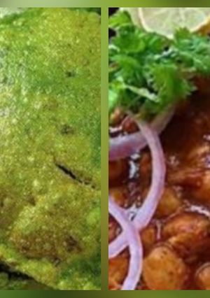 A picture of Cheese spinach puri with chole.