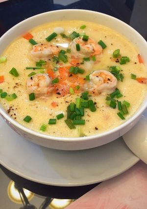 รูปของ 🥚….ไข่ตุ๋นเด้งๆ….ใส่🍚 ข้าว 🥕แครอท 🍤 และกุ้งสับ ❤️