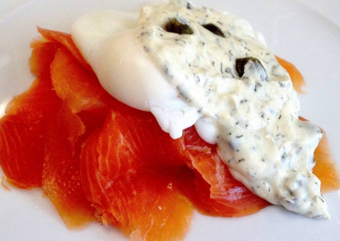 Smoked Salmon and Poached Eggs with Dill and Caper Sauce