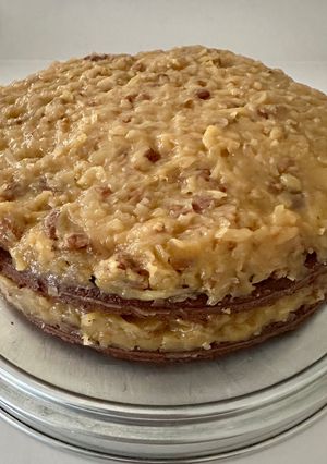 A picture of German Chocolate, Coconut and Pecan Cake.