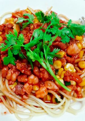 Hình của món Mì spaghetti sauce tôm thịt.