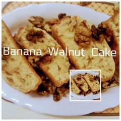 A picture of Eggless Banana Walnut Cake.