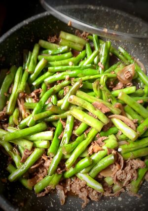 Foto resep Buncis Szechuan Daging Shabu