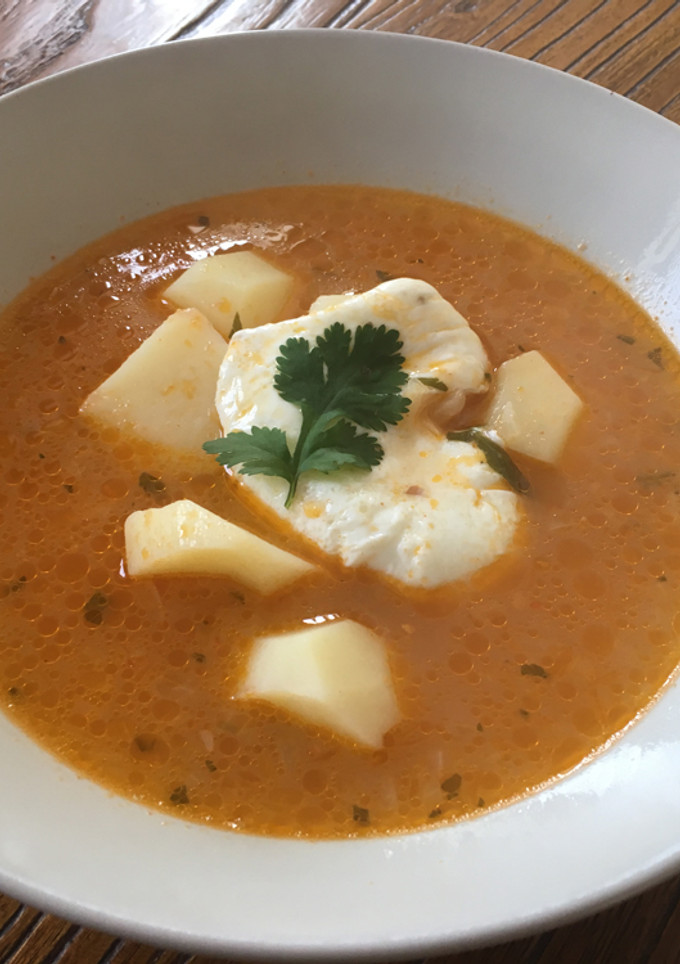 Una foto de Caldo de papas y huevo