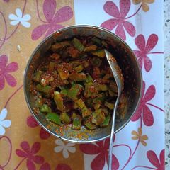 A picture of કેપ્સિકમ મરચા નું અથાણું.