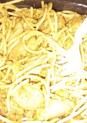 A picture of Pesto chicken pasta.