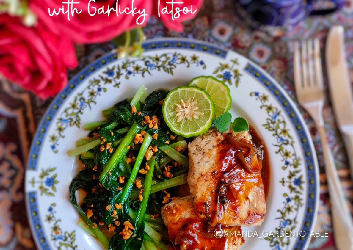 Tuna Steak with Garlicky Tatsoi