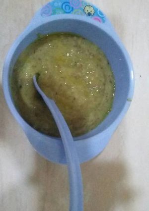 Foto resep Mpasi 8+,beras merah+brokoli+jagung dan tofu udang