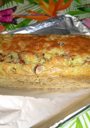 Une photo de Mon cake aux poireaux, saucisses, oignons rouges et échalotes