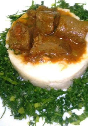 A picture of Fried liver with ugali.