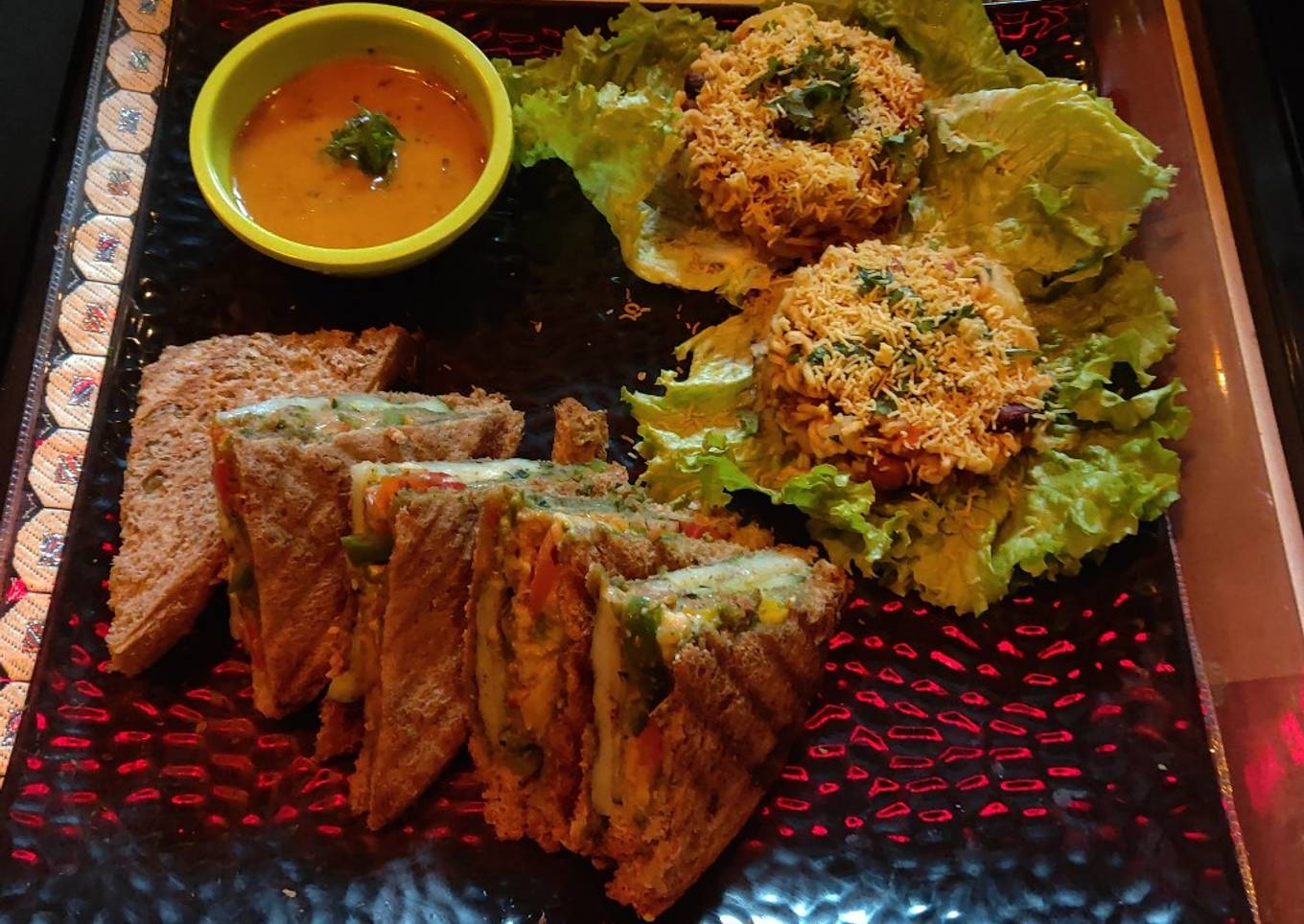 Steps to Prepare Quick Double decker sandwich with Maggi bhel