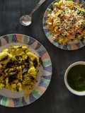Gujarati dhokla, cheese Surti locho with green chutney