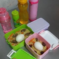 A picture of Noodles, Boiled eggs and Sausage.