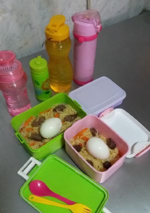 A picture of Noodles, Boiled eggs and Sausage.