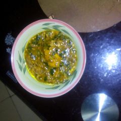 A picture of Ogbolo nd okoro soup.