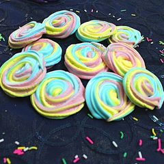 Eggless/Vegan Meringue Rainbow Cookies A picture of Eggless/Vegan Meringue Rainbow Cookies.