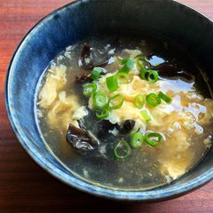 A picture of Black Fungus & Egg Soup.