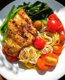 Eat Clean với ức gà chiên bằng nồi chiên không dầu - bún gạo lức - rau luộc