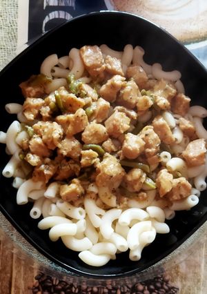 Zöldbabos szójakocka pörkölt recept fotója