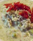 Arroz caldoso con brócoli, tomates secos en aceite y Philadelphia