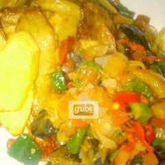 A picture of Fried Irish potatoes with snail stir fry.