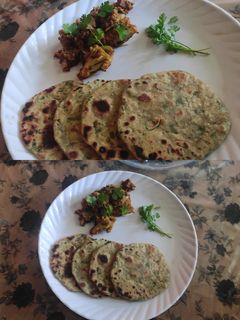 मिक्स्ड सब्ज़ी विद मेथी पालक के पराठे (mixed sabzi with methi palak paratha recipe in Hindi) रेसिपी मुख्य फोटो