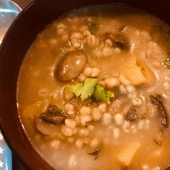A picture of Barley Mushroom  Vegan winter soup.