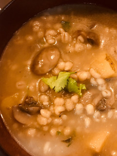 A picture of Barley Mushroom Vegan winter soup.