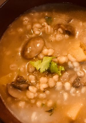A picture of Barley Mushroom  Vegan winter soup.