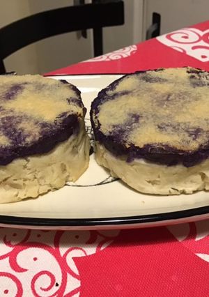 Une photo de Écrasée d eddos et pommes de terre vitelotte au parmesan et huile de truffe