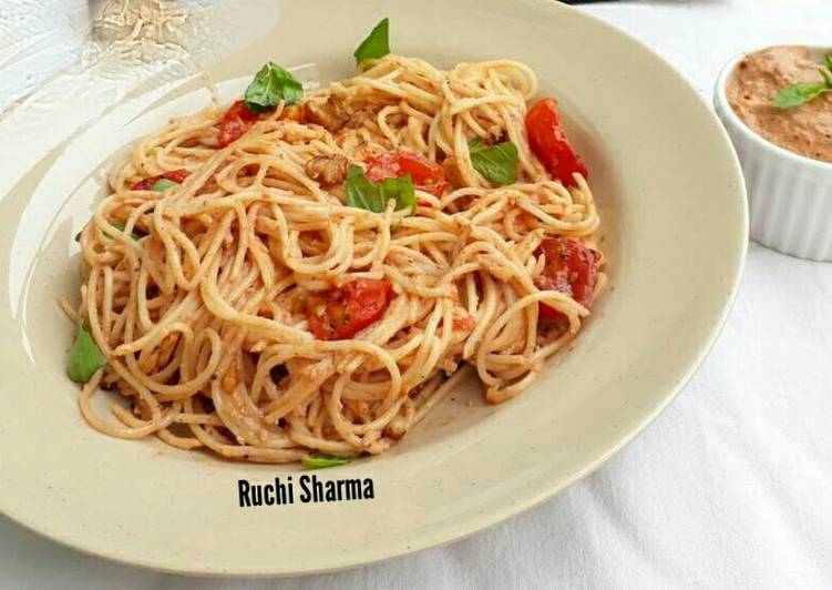 Simple Way to Make Favorite Roasted Tomato Basil Pesto Pasta