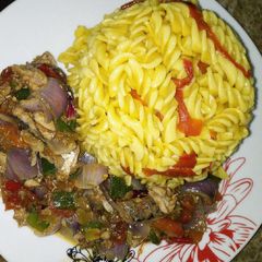 A picture of Pasta and fish sauce.