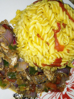 A picture of Pasta and fish sauce.
