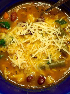 A picture of Minestrone soup .