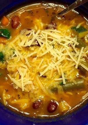 A picture of Minestrone soup .