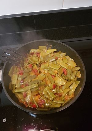 Una foto de Judías verdes con jamón y fritada