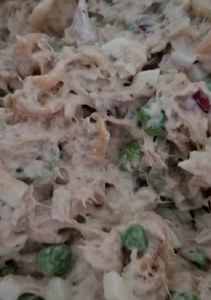 A picture of Tuna,pea and garden rotini salad.